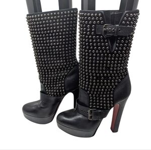Christian Louboutin Marisa Black Stud Heeled Platform Boot Size EU 38